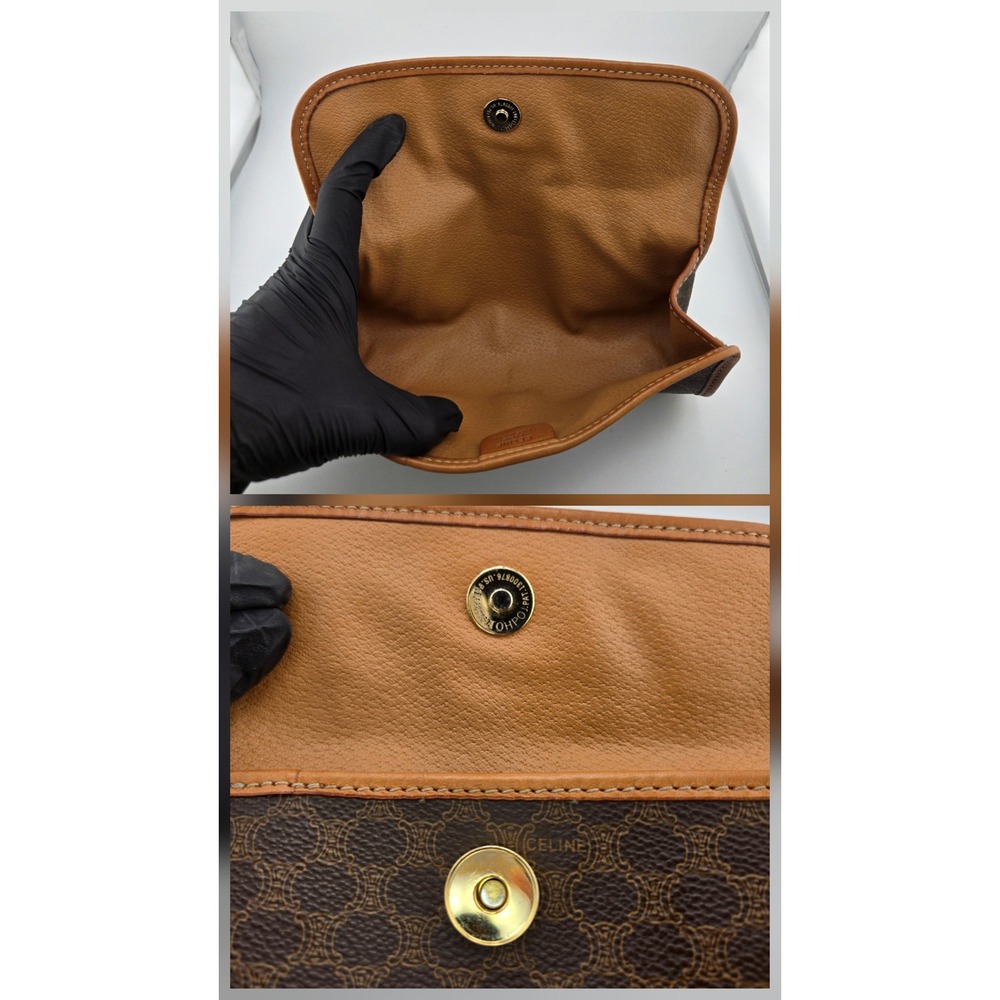 Celine Macadam Triomphe Clutch Bag Brown Coated Canvas Vintage Leather Trim - Picture 4 of 8